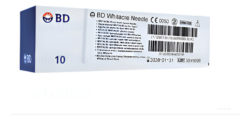Aguja Bd Whitacre Corta 27g X 3 1/2 (0.40mm X 9.0cm)-10pzas
