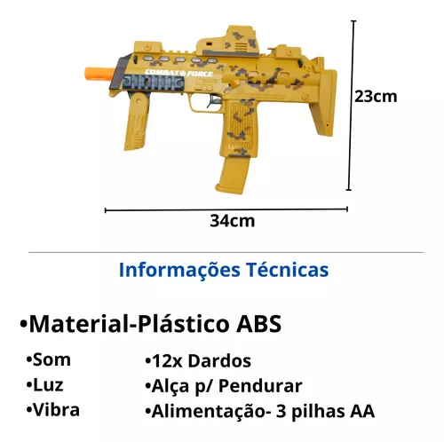 Metralhadora Automática Nerf Dardos Mira Camuflada Som E Luz