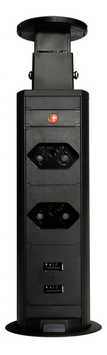 Torre De Tomada Multiplug Retrátil Com Usb Embutir Mesa Cor Preto