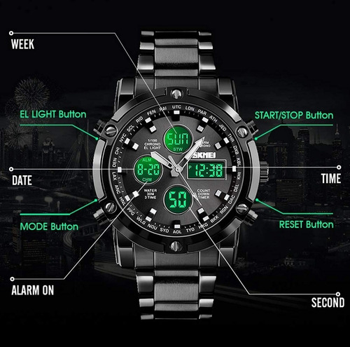 Imagen 4 de 10 de Reloj Skmei 1389 Metal Acero Inoxidable Contra Agua 50m