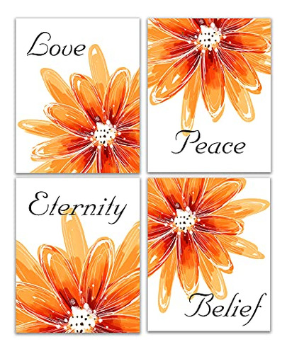 Monstake Canvas Wall Art Prints Set De 4 Orange Qp94q