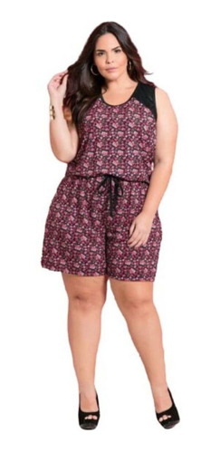 Macaquinho Feminino Floral Com Amarração Plus Size