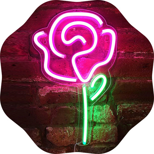 Letrero Led De Neón Flores Rosa Romántico Decorativo Fiesta