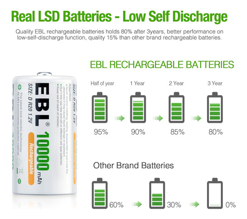 Batería Ebl D Tamaño D Tamaño De Las Baterías Recargables De