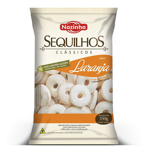 Kit C/3 Nazinha Sequilhos Laranja S/ Glúten E S/lactose 350g