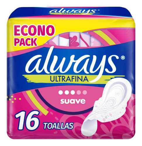 Toallas Higienicas Always Ultrafina Flujo Moderado Suave 16u