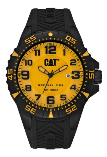 Reloj Caterpillar Hombre Special Ops 2 Karbon Sumergible Color De La Malla Negro/amarillo-negro