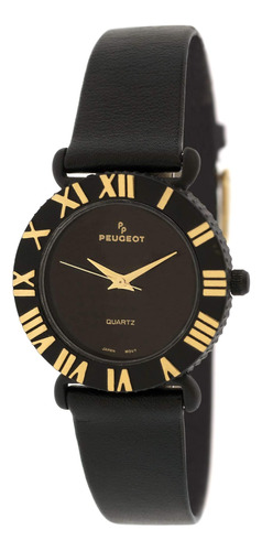 Reloj Peugeot Negro Para Mujer Con Bisel De Números Romanos