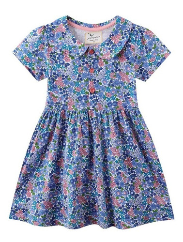 Vestido De Algodón Con Botones Niña  Estampado De Flores