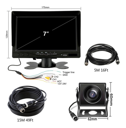 Imagen 3 de 4 de Camara Filmadora Camion Dvr 2 Camaras Monitor 7 Pulgadas