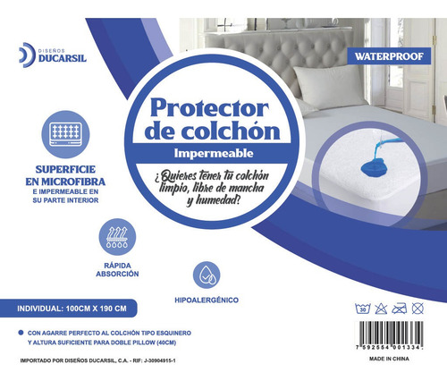 Imagen 3 de 4 de Protector De Colchón Impermeable Ducarsil Individual