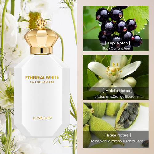 Perfume Gourmet para Mujer EDP de Larga Duración Frutas Tropicales Vainilla Dulce Aromas Seductores y Sexys Lonkoom Ethereal White Eau De Parfum