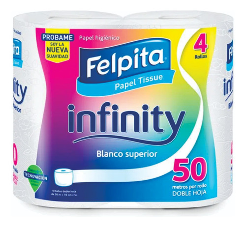 Papel Higiénico Felpita Infinity Doble Hoja Blanco 50m X4u