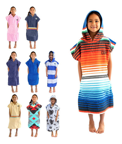 Bata De Toalla Cambiadora Cor Surf Poncho Con Capucha Y Bols