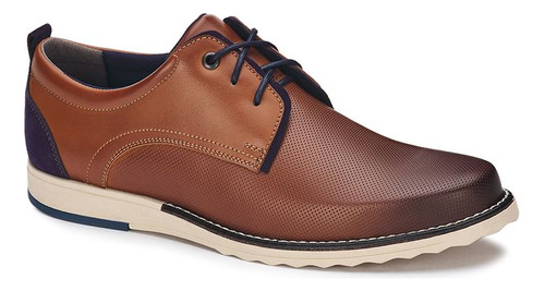 Zapato Casual Pr26377t Sintetico Bicolor Liso Cordones Café