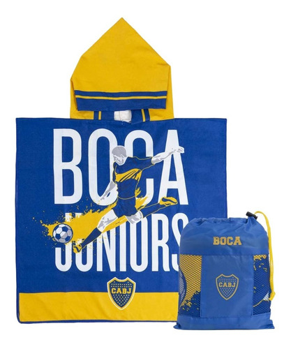 Ponchito Boca Niño + Mochila Toalla Secado Rapido Futbol