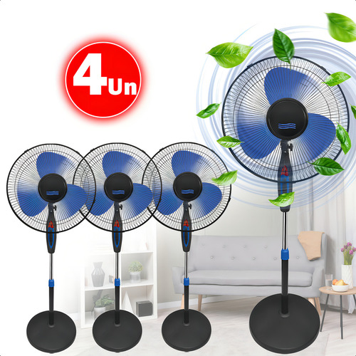 Ventilador Pedestal Coluna 3 Hélices 220v 45w Triplo Pedestal 130cm Regulável Cor Azul Kit Com 4