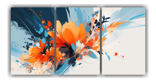 180x90cm Cuadro Tres Canvas Diseño Luminosidad Naranja Y Az