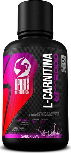 L Carnitina 2000mg 480ml. Sabor Uva - Extra Forte E Concentrada - Fórmula Avançada Liquid Fast