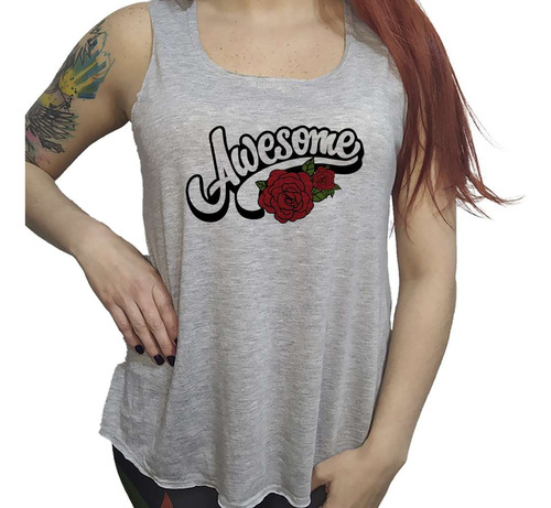 Musculosa Dama Awesome Increible Flores Rosas Rojas