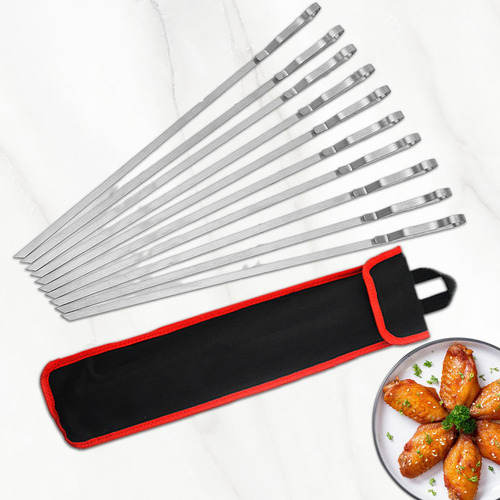 6 Broches De Kebab Largos Y Planos, De Metal Para 10 Piezas