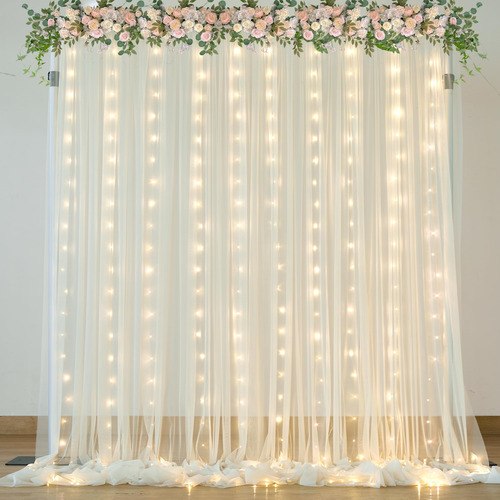 Cortinas De Fondo Suppromo, Transparentes, Color Marfil, Con