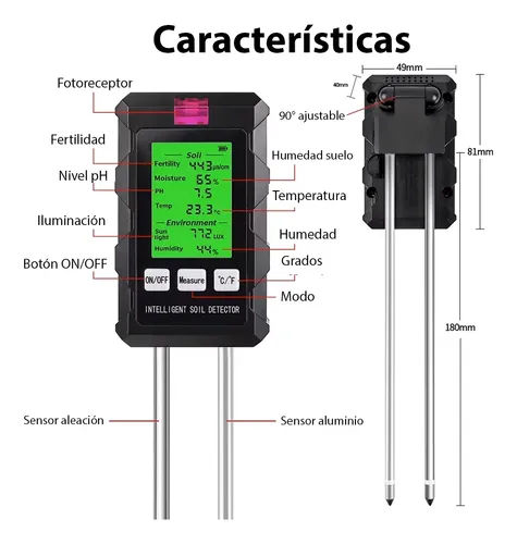 Conductímetro Suelo Tierra Sustrato Medidor Ec Ph Lux Temp