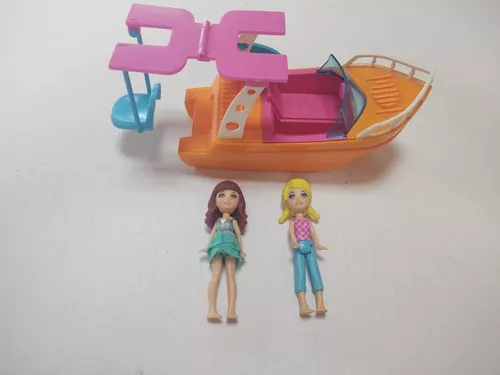 02 Bonecas Polly Pocket (2001) com carro roxo e acessór