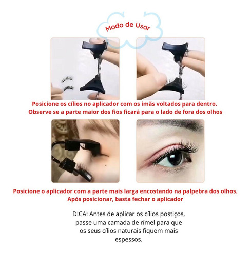 Imagem 7 de 7 de Kit Cílios Magnéticos 3d Com Aplicador 1 Par Fácil Aplicação