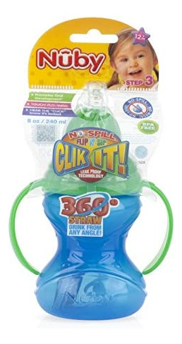 Taza Nuby Flip N Sip Clik-it Sin Derrames 360° Con Pajita