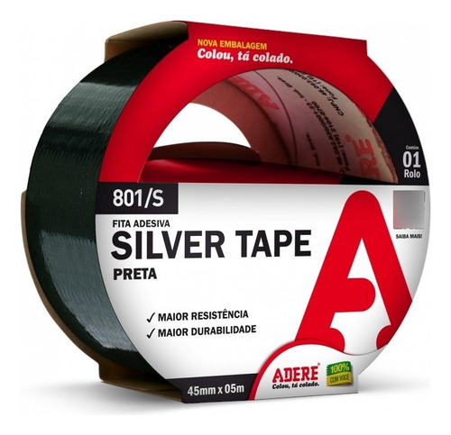 Adere fita adesiva silver tape 45mm x 5m cor preta