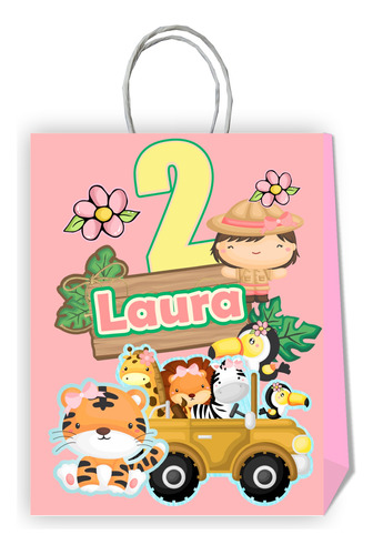 10 Bolsas Dulces Personalizadas Dulces Safari + Topper