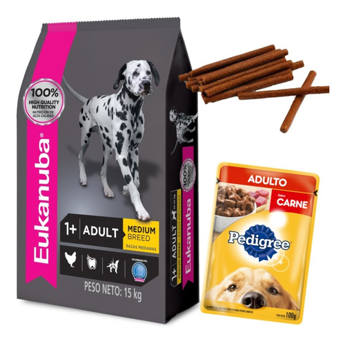 Imagen 1 de 3 de Eukanuba Adulto Razas Medianas 15kg Con Salsa Premium 100 Gr