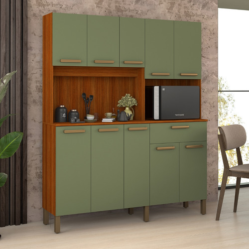 Armário Jade Cozinha Mdf Resistente E Compacto10 Portas Cor Verde