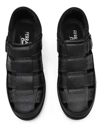 Sandalias Huaraches Andrea Ferrato Hombre Negro Piel Confort