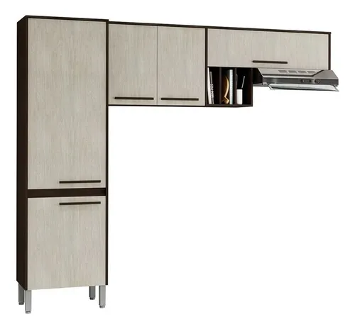 Cocina compacta Venice de 5 puertas, color ébano/arena, kit Paraná, color marrón
