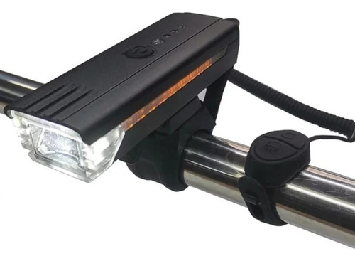 Farol Bike Led Buzina Sensor Automático Luz Botão No Guidão Cor Preto