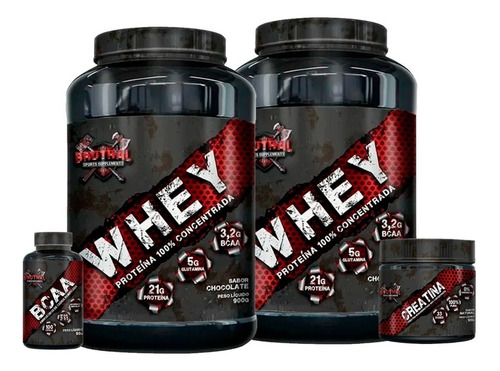 2x Whey 100% Concentrado 900g + Creatina + Bcaa - Bruthal Sabor Cookies