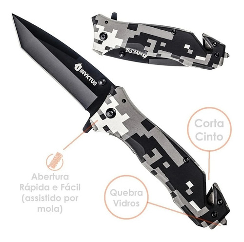 Canivete Tático Camuflado Quebra Vidro Corta Cinto Invictus
