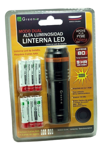 Linterna Led. 80 Lúmenes Con Juego De 6 Pilas Aaa