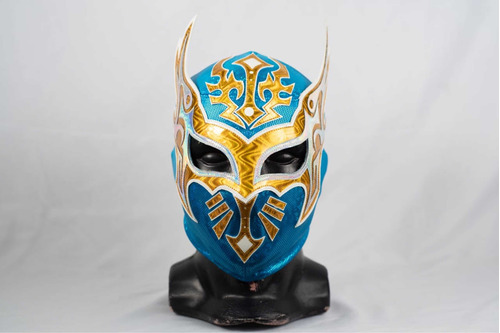 Máscara Profesional Del Luchador Myzteziz Azul C Dorado