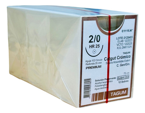 Sutura Catgut Cromico 2-0 Aguja 1/2 De 25mm Tagum Caja C/12