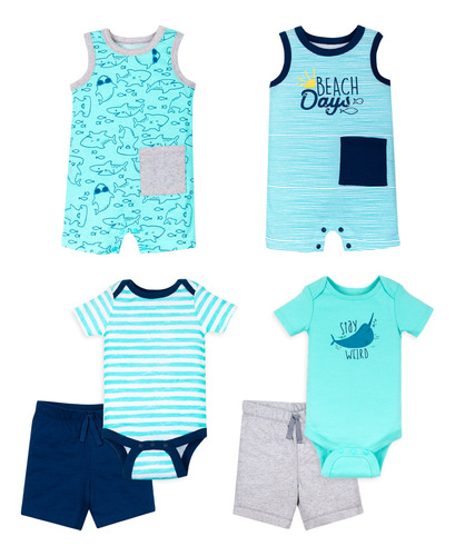 Set X6 Overol Camiseta Y Pantaloneta Para Bebé Niño 100