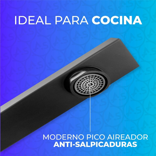 Imagen 5 de 10 de Canilla Monocomando Griferia Cuadrada Alta Cocina Negra Mate