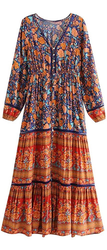 Top-vigor Boho Dresses For Women 34 Long Sleeve Floral Pr 
