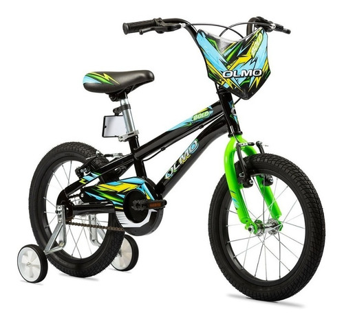 Imagen 2 de 2 de Bicicleta infantil Olmo Infantiles Bold R16 frenos v-brakes color negro/verde con ruedas de entrenamiento