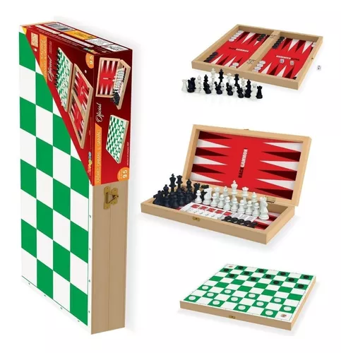Tabuleiro para dama, xadrez e gamão em madeira, medidas