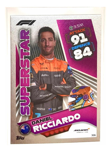 Tarjeta Topps Formula 1 Daniel Ricciardo Superstar Foil