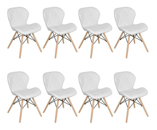 Kit 8 Cadeiras Estofadas Charles Eames Eiffel Slim Confort Cor Branco Cor da estrutura da cadeira Branco
