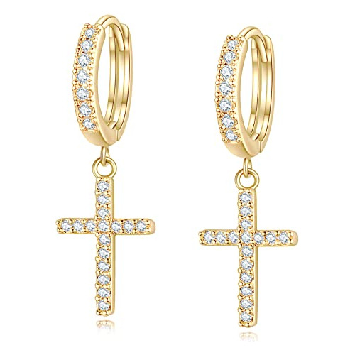 Pendientes De Cruz De Oro De 14k Para Mujeres Niñas